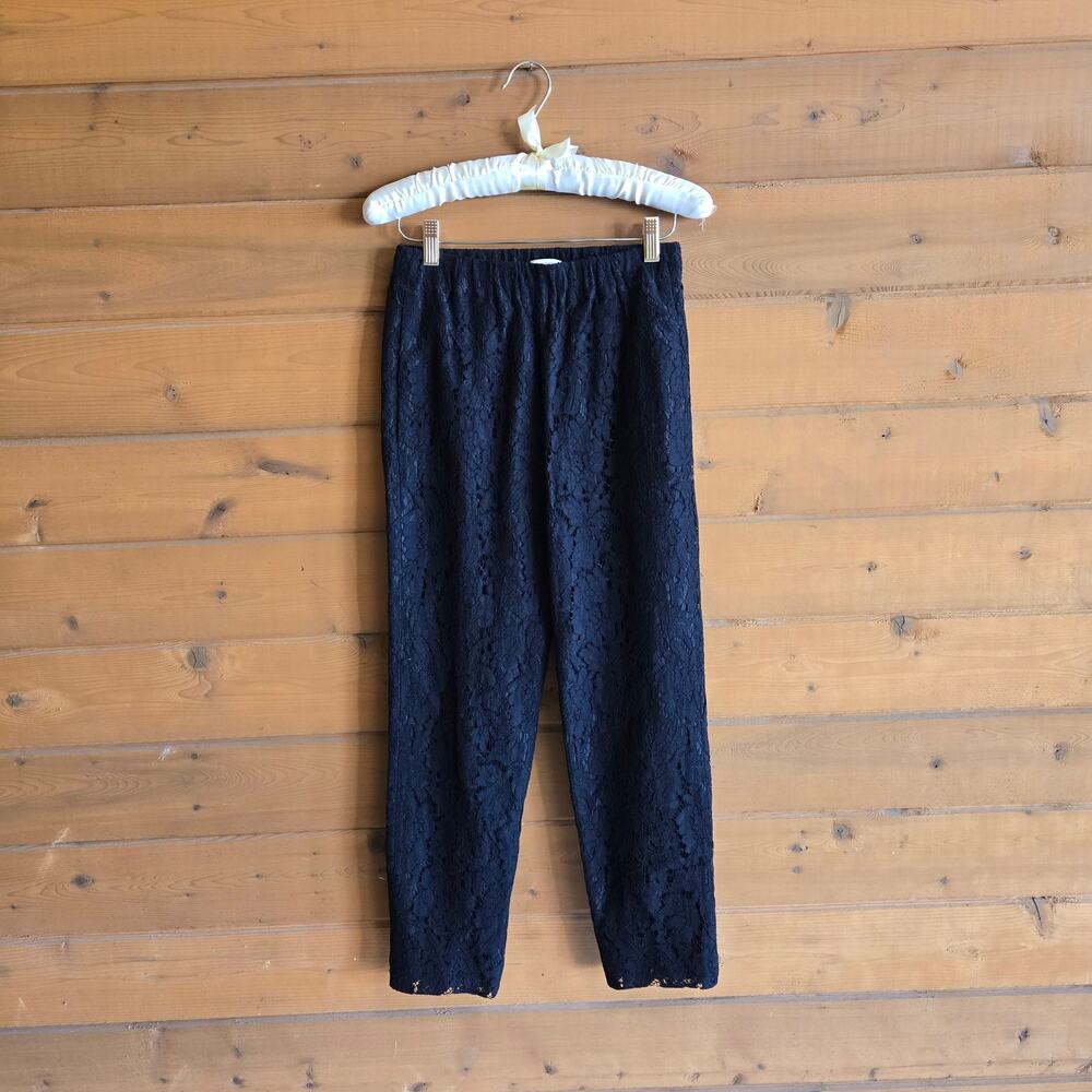 J. Crew Factory Lace Pull On Pant Trouser 00 Black Business Casual Preppy Boho - Picture 2 of 4